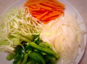 Chopped Vegetables for Hakka Noodles